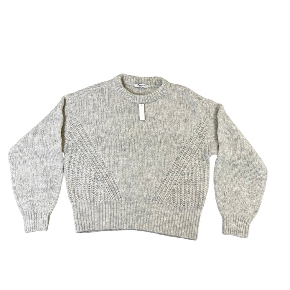 NWT Madewell N0056 Heathered Gray Pointelle Detail Crewneck Sweater Small NWT